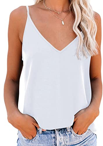 NONSAR Unterhemden Damen Spaghettiträger Damen Basic Top Lange Tanks Verstellbarer Spaghetti Strap Cami Camisole Tank Top (9343XXL, Weiß)