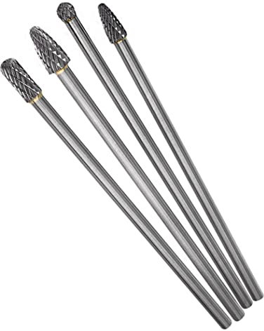 Treki 4Pcs Lot de Longue Double Coupe Fraises Rotatives en Carbure de Tungstène de Tige 6mm(1/4) pour Métal Gravure sur Bois Polissage Verre Bijoux Céramique