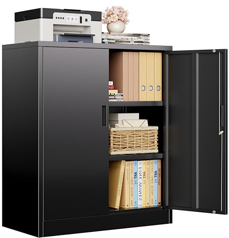 CJF Metal Storage Cabinet, 36 H Locking Storage Cabinet with Shelves and Doors, Metal Cabinets for Home Office, Garage, Utility Room and Basement (Black)