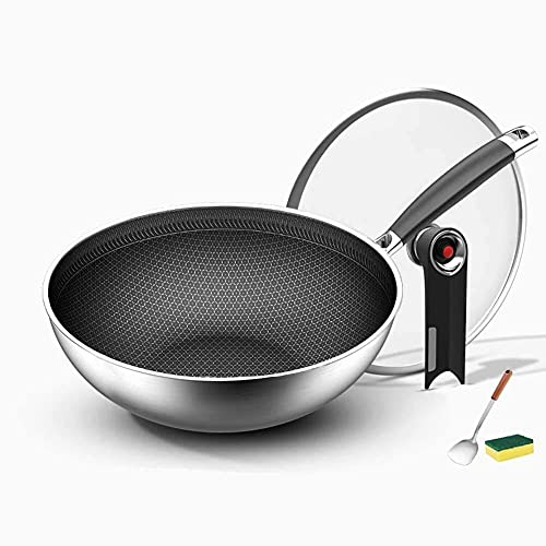 ksamwjf Sartén Antiadherente Wok de Acero Inoxidable Sartén Antiadherente de Fondo Plano Estufa de Gas doméstica Apta para Cocina de inducción Cocina Especial sin Humo aceitoso y Revestimiento Sarté