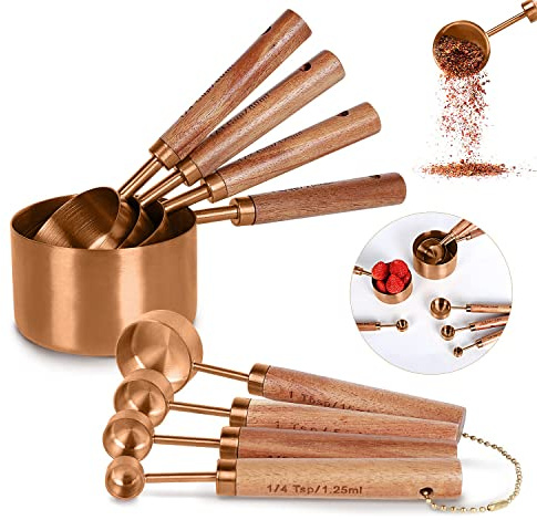 PrettyFine Collection 8 Piece Rose Gold Measuring Cups Set and Measuring | For baking and cooking measurements