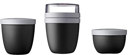 Mepal - 3-tlg. Snackpot - Lunchpot Starter-Set Ellipse - Praktischer Behälter zur Aufbewahrung & für Transport von Lebensmittel - Tiefkühltauglich - Spülmachinenfest - Black Edition