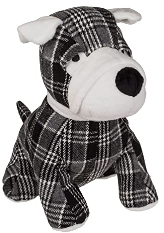 MIJOMA Türstopper Hund 25 cm – schwarz grau weiß kariert – aus Polyester mit ca. 1 kg Füllgewicht – dekorativer Halt für Boden und Wohnraum