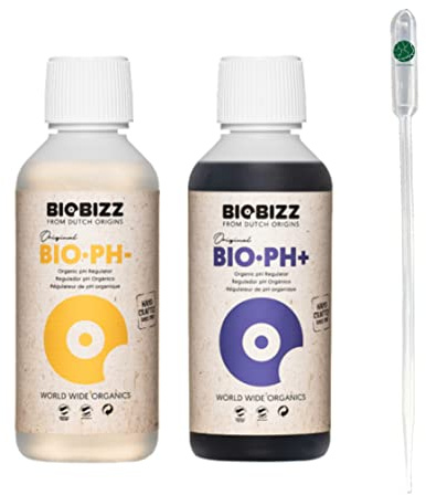 BioBizz Bio Down + Bio Up je 250 ml PH- PH+ Senker Heber Biologisch Dünger Regulierung + Pipette