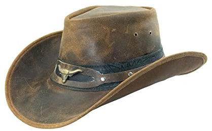 Black Jungle Ontario Outdoor Western Lederhut Australien Cowboy Lederhüte Reiterhut Unisex (as3, Alpha, s, Tan/Schwarz)