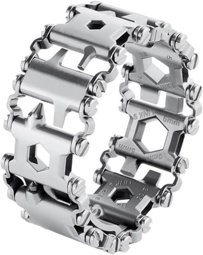 Pulsera de herramientas multifunción, multiherramienta de acero inoxidable con 29 herramientas, kit de emergencia para acampar al aire libre, senderismo, 1.0 gramos, plata