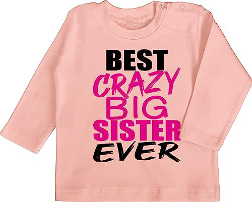 Baby Langarmshirt - Große Schwester - Best Crazy Big Sister - 12/18 Monate - Babyrosa - ich werde Grosse Schwestern Beste Tshirt Shirt sis t-Shirt Geschenkideen+für+Geschwister