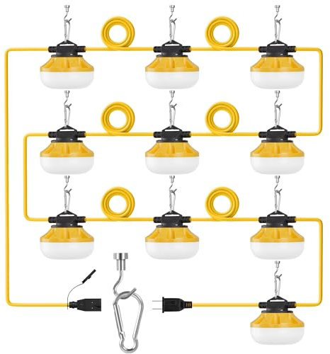 LEDIARY 100FT LED Construction String Lights, 100W 10000LM String Work Light, Linkable Temporary Lighting for Jobsite, Patio, Indoor, Outdoor-ETL Listed