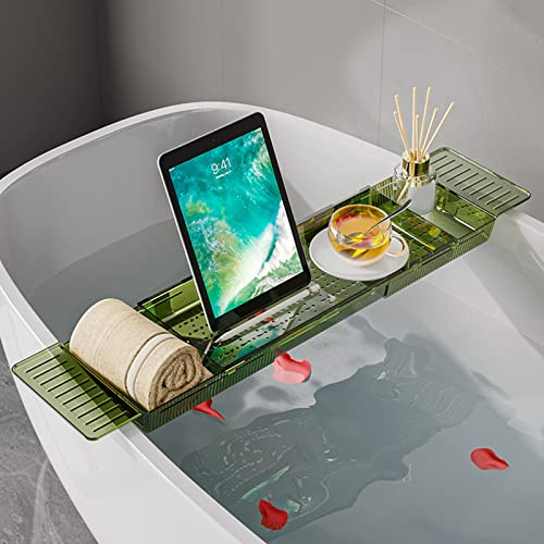 Alvinlite Bandeja para Carrito De Bañera, Bandeja De Carrito para Estante De Baño De Drenaje Expandible, Organizador De Mostrador De Baño, Estante De Almacenamiento para Bañera(Verde)