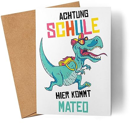 Kiddle-Design Schulkind Karte Junge Dino Dinosaurier Personalisiert Einschulung Schuleinführung Geschenk Einschulungsgeschenk Einschulungskarte