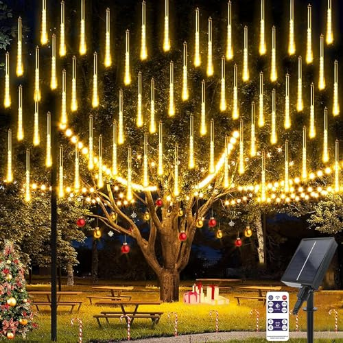 240LED Meteorschauer Lichterketten Garten,KINGCOO Wasserdicht 30cm 10 Tubes Fallende Regentropfen Solarleuchten Lichtschläuche für Innen Außen Party Hochzeit Weihnachtsbaum Home Dekoration (Warmweiß)