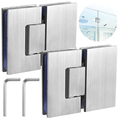 Lnrueg Glass Shower Door Hinges 180 Degree 2 Pack, Heavy-Duty Stainless Steel Frameless Hinge for 8mm-12mm Bath Doors