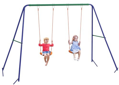 Outsunny Balançoire portique pour Enfant avec 2 siège de balançoire, Structure en métal, Charge Max. 90 kg, pour Jardin, Parc, pour garçon Fille de 3 à 8 Ans, Multicolore