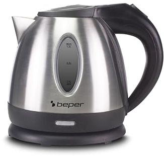 BEPER P101BOL001 Bollitore d’Acqua Elettrico, 1630 W, Bollitore 1,2 Litri in Plastica e Acciaio, Senza fili, Acciaio/Nero