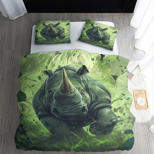 WQIZXCW Nashorn Bettwäsche 135x200 - Fantasy Tiere Motiv, Weiche und Angenehme Microfaser Bettbezug Set 2 Teilig, 1 Kissenbezug 80x80, mit Reißverschluss, Wendebettwäsche & Zimmer Deko