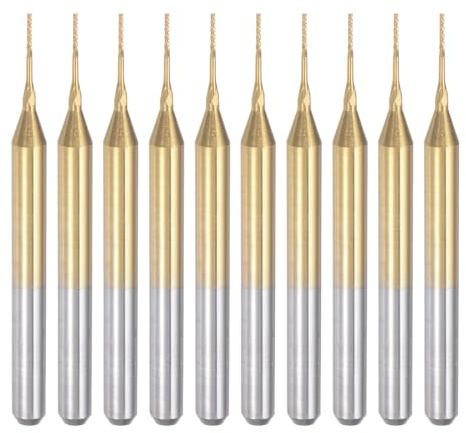 uxcell 10Pcs 0.5mm Titanium Coat Carbide End Mill Engraving Milling Cutter CNC Router Bits for PCB Machine, 1/8 Shank