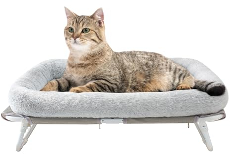 GUUSII HOME Erhöhtes Katzenbett Katzenhängematte Große Freistehende Katzen Bett Hundebett für Kleine Hunde Haustier Katzensofa mit Metallstützrahmen Katzenliege Couch 64X40X19cm（Grau）