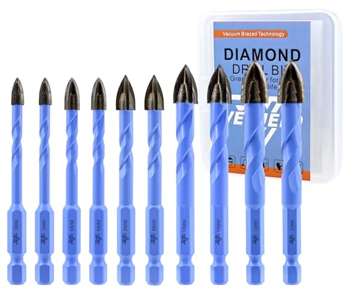 VENJELD Juego de Brocas para Mampostería - 5/6/8/10/12mm X 2 10 Piezas Taladro Carburo para Madera Plástico Cerámica Hormigón Mármol - Vástago Hexagonal de Cambio Rápido con Estuche