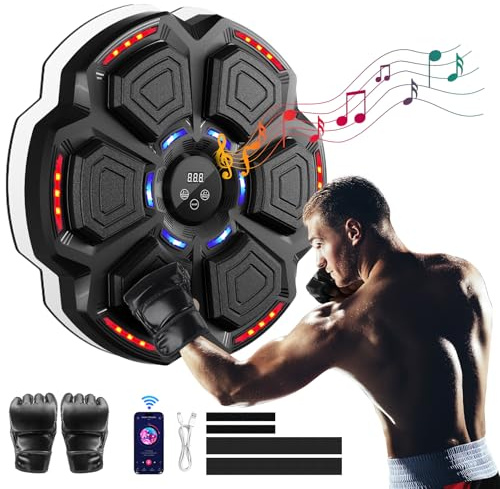 FOOING Macchina da Pugilato Musicale, Smart Punching Machine con 9 Livelli di velocità e 9 modalità di Regolazione, Bluetooth e Luce LED, Attrezzatura per L'Allenamento con Guantoni Boxe