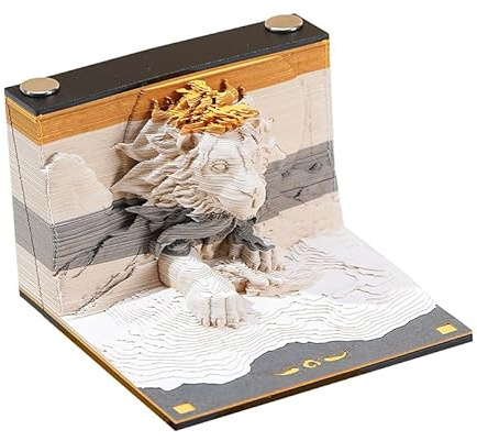 MEICHI Bloc de notas 3D, no pegado, papel 3D con caja de visualización transparente, 8 x 8 x 5,5 cm, 180 hojas, decoración de mesa con modelo de papel, león de prado