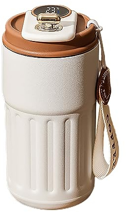 Qsvbeeqj Mug isotherme en acier inoxydable 450 ml - Anti-fuite - Affichage de la température avec couvercle - Pour café, thé et bière