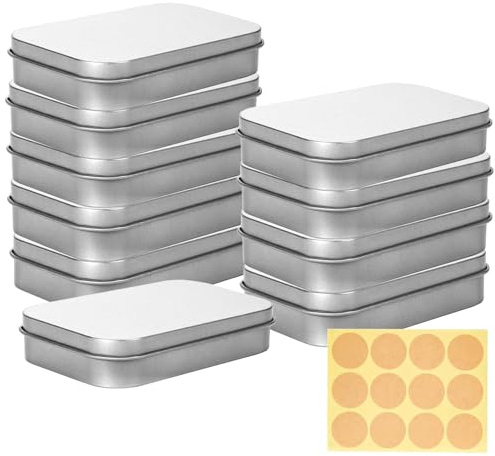 Metalldosen, 10 Stück Metalldosen mit Deckel, Silber Blechdose Mini Aufbewahrungsbox mit 35mm Runder Etikettenaufkleber, Mini Metallbox für Süßigkeiten und Kleinen Gegenständen(94x61x20mm)
