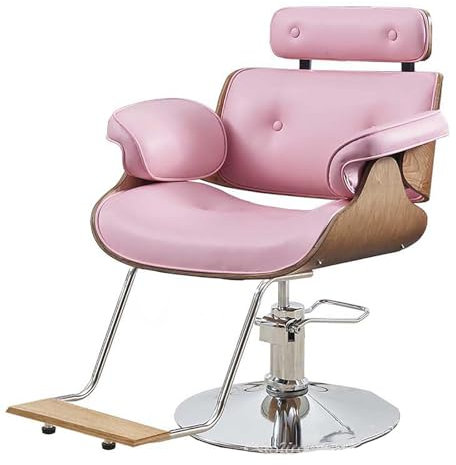 MIDUOLAI Salon Stuhl, Hydraulischer Stuhl, FüR Das BüRo Oder Zu Hause, Salon-Kosmetikstuhl, FüR Friseure, Friseurstuhl, Hydraulische SalonstüHle Aus Pu-Leder,Rosa,Silver Discs
