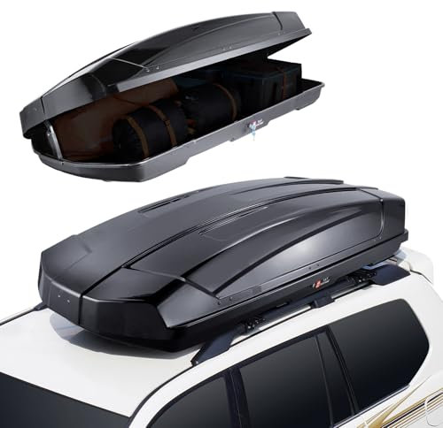 VEVOR Auto Dachbox Dachkoffer Aufbewahrungsbox 488 L, ABS-Hartschalen Dachgepäckträger Aufbewahrungsbox mit beidseitiger Öffnung und 2 verstärkten Gurten, Gepäckaufbewahrungsbox für SUVs Schwarz