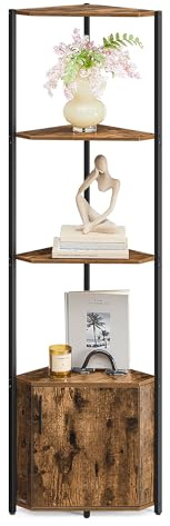 VASAGLE Scaffale Angolare con Contenitore, Libreria Angolare con 5 Ripiani, Mensola Angolare, per Soggiorno, Camera da Letto, Cucina, Bagno, Marrone Vintage e Nero Inchiostro LBC580K01