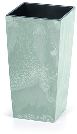 Pot de fleurs 24x24x45 cm | Pot avec couvercle au design moderne avec récipient interne pour économiser de la terre | Pots de fleurs en plastique pour compositions élégantes de plantes | Béton