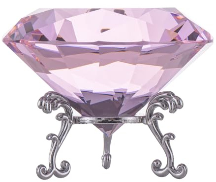 QIANCHANG Briefbeschwerer mit rosa Kristalldiamanten, 80 mm, groß, facettiert, Glasdiamanten, Prismen, Edelsteine für Zuhause, Hochzeit, Tischdekoration