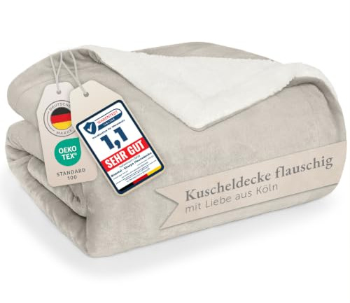 Blumtal Premium Sherpa Kuscheldecke flauschig 150x200 cm - Oeko-Tex zert. Sofa Decke mit Dicker Sherpa-Innenseite - super Flauschige Decke extra dick und wärmend - Throw Blanket - Almond Milk