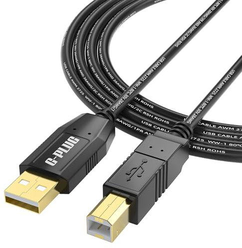 G-PLUG USB 2.0 Printer Cable 5m - High Speed USB A to B Lead for Printer, Scanner, Fax, Digital Piano, DAC – available in 1m 2m 3m 5m - Black