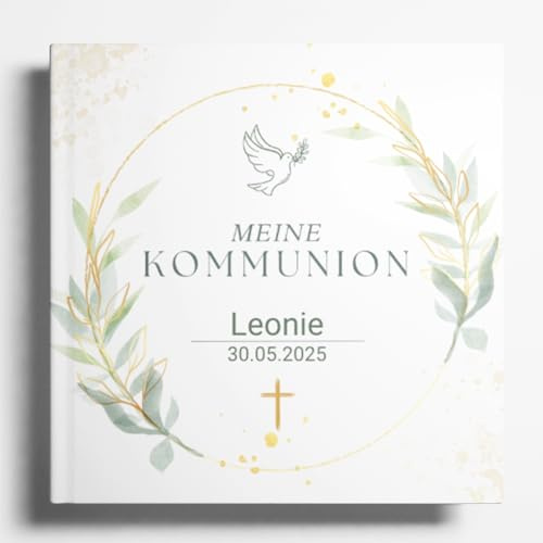 Kommunion Gästebuch zum Ausfüllen personalisiert – Erstkommunion Erinnerungsbuch & Fotoalbum – Geschenk für Junge & Mädchen (40 frei Seiten)