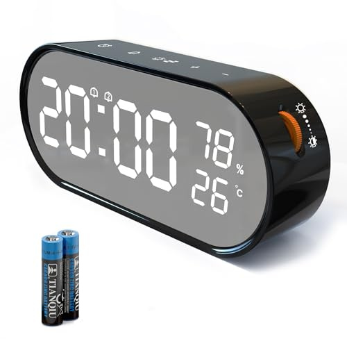 GARRULO Digitaler Wecker mit LED Display, Touch Tasten, USB-Stromversorgung, Doppelalarm, Temperatur/Feuchtigkeitsanzeige, Helligkeitsregelung, Batteriebetrieben, Nachtlicht, Umweltdaten Schwarz