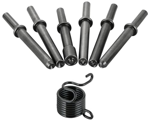 FLKQC Air Rivet Hammer Tools Kit, 7 Pcs Great Heavy Duty Smoothing Pneumatic Air Rivet Hammer Tools Kit, High Carbon Steel Air Rivet Hammer Chisel with Spring