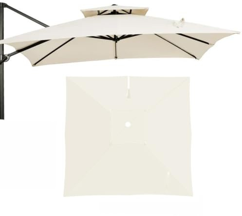 NIKSHI 300x300cm Auvent De Rechange pour Déporté Parasol De Terrasse, Carré Toile De Rechange pour Parasol Tissu De Rechange pour Parasol De Table D'extérieur,Khaki-300x300cm(10x10ft)