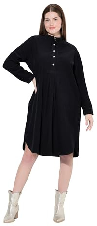 Ulla popken damer stora storlekar överdimensionerade plus size manchesterklänning, ståkrage, passpoal, dekorativa veck, långärmad