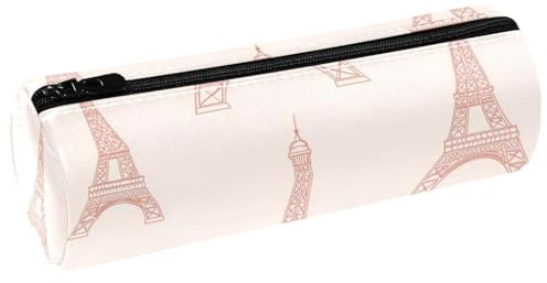 VAPOKF Trousse à crayons en cuir avec motif tour rose pour ranger des stylos, des pièces de monnaie, des cosmétiques, des articles de papeterie, l'école, le bureau