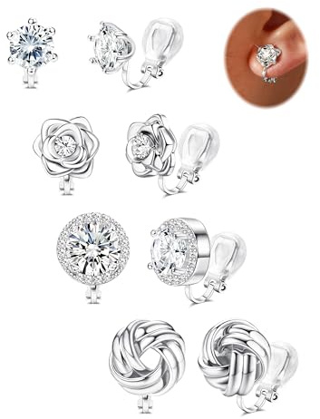 FIOROYAL Ohrclips Damen Ohne Ohrlöcher- Gold Silber Clip Ohrringe Kinder Mädchen -Hypoallergen Klipp ohrringe Set Zirkonia/Blumen/Twist/Herz/Perle Fake Ohrringe Modeschmuck Geschenk S1