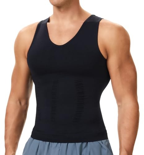 SLIMBELLE Mens Slimming Vest V-Neck Tummy Control Elastic Body Shaper Compression Shirt Base Layer Undershirts