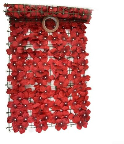 Clôture artificielle pour feuilles de cerisier - 50 x 100 cm - Brise-vue haute densité - Haie de fleurs pour couvrir les murs - Décoration murale (rouge)