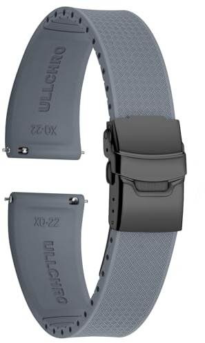 ULLCHRO Uhrenarmband 20mm 22mm Wasserdicht, Weiches FKM Armband für Herren, Kautschuk Sportband aus Gummi, Uhrband (20mm, Grau)