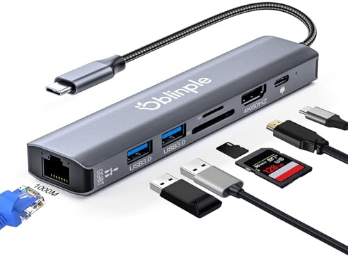 Oblinple USB C Hub 7-in-1 Gigabit Ethernet Adaptor 4K@60Hz HDMI | USB-C to HDMI Adaptor - 100W PD LAN RJ45 2xUSB 3.0 TF/SD Card Reader USBC Dock for MacBook Air iPad Pro Samsung Laptop