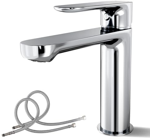 ALPHA HOME Waschtischarmatur mit Einhebelmischer Bad Wasserhahn Einhebelmischer mit Abnehmbar Bubbler, Mischbatterie Waschbecken wassersparend, Chrom