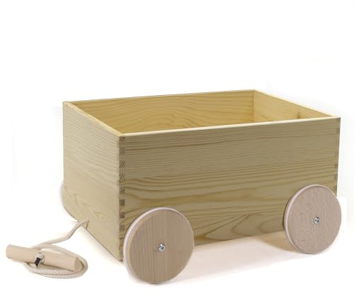 Holzfee Spielzeugkiste Holz mit Rollen Räder 40 x 30 x 26 cm Auswahl (ohne Deckel)