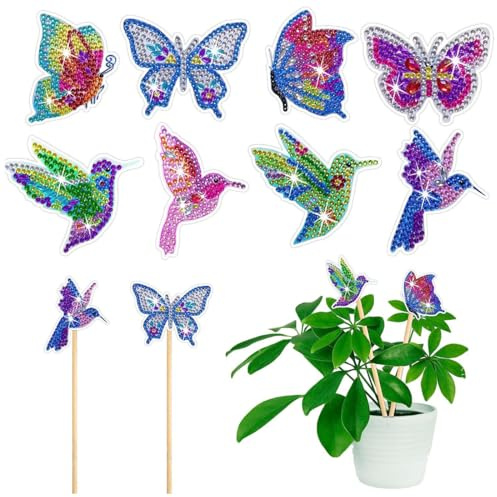 YUVKIN 10 Pezzi Set Diamond Painting Colibrì, Decorazioni da Giardino per Bambini e Adulti, Decorazioni per Interni ed Esterni, Fai da Te per Bambini, Regalo Creativo per Casa e Balcone