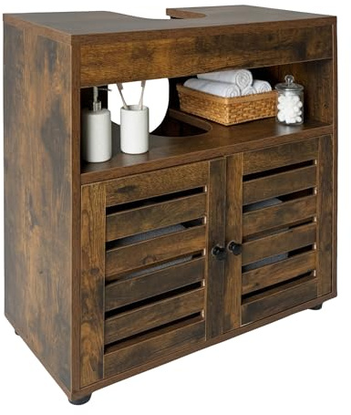 Mobile lavabo Relaxdays, H x L x P: 63 x 60 x 30 cm, 2 Scomparti, MDF, Mobile Bagno, Marrone