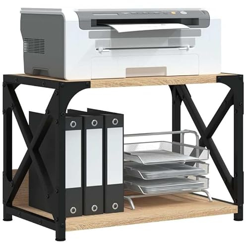 Eleganz Druckerständer aus Holzwerkstoff und Metall – Stabiles Druckerregal mit 2 Ablagen für Büro und Homeoffice – Platzsparende Aufbewahrung für Druckerzubehör (44x26x31,5 cm, Sonoma-Eiche)