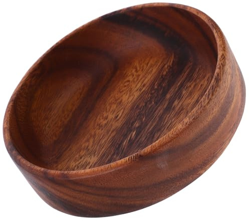 MOLUCKFU Bandeja de Madera Maciza para Servir Fruta y Snacks Cuenco Decorativo Redondo 16X16X45 CM Fuente Rústica Multifuncional para Hogar y Oficina Reutilizable